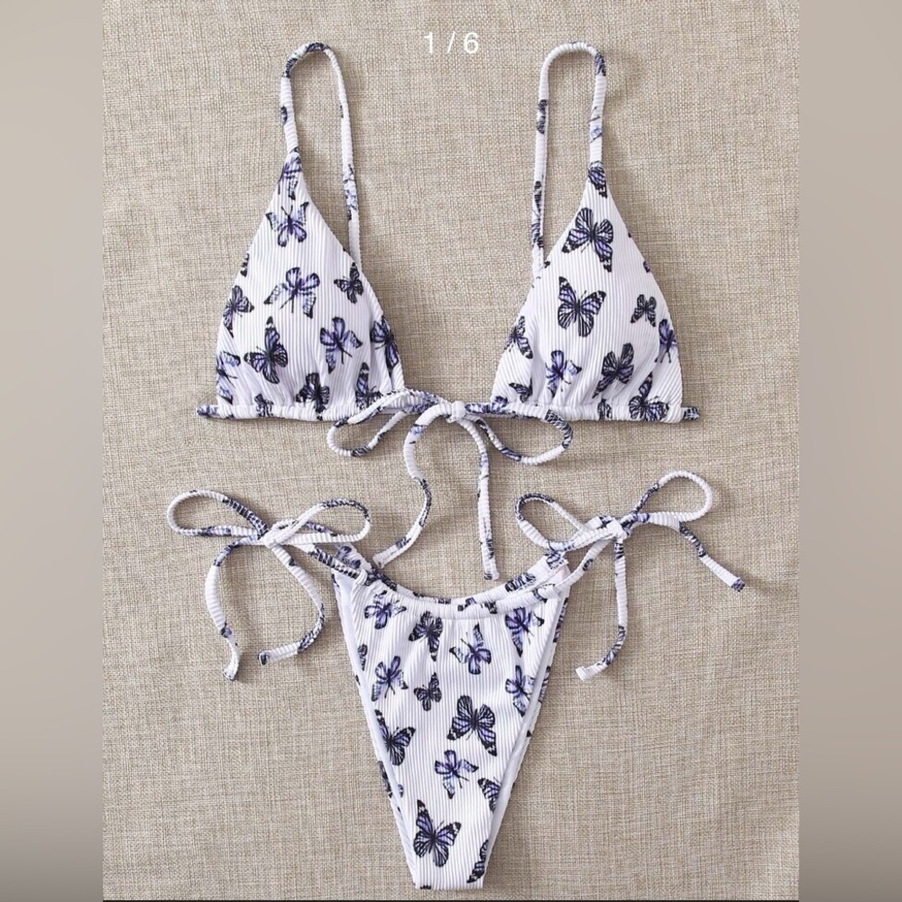 Blue Butterfly Print Bikini Set